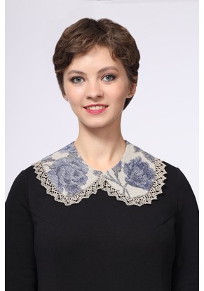 Воротник съёмный "С крючком" модель 1229 цвет: синие цветы