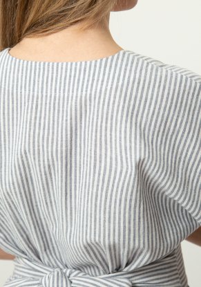 Платье женское Полоска серая модель 423 лен с хлопком