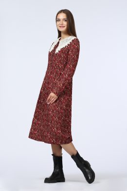 Платье женское "Кружева" модель 472/2 цвет: бордовые цветы