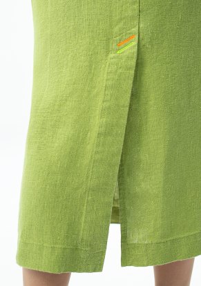 Юбка женская льняная с разрезами модель 221 зеленое яблоко