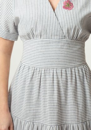 Платье женское Полоска серая модель 423 лен с хлопком