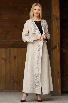 Пальто женское "Маркиза с большим лацканом" модель 799 натуральный лён