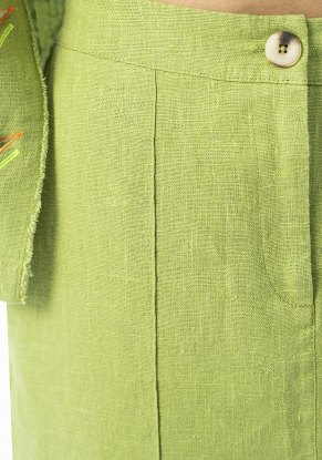 Юбка женская льняная с разрезами модель 221 зеленое яблоко