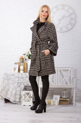 Пальто женское "Любимое" модель 012 черно-бежевый узор