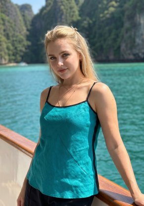 Блузка женская льняная "топ на бретельках" модель 119 бирюза