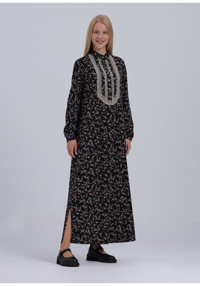 Платье женское "Марья" макси модель 475м/1 розочки на черном