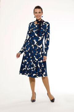 Платье женское "С бантиком" модель 771/1 синие листья