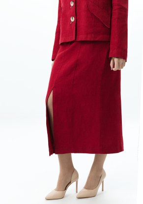 Юбка женская льняная с разрезами модель 221 клюква (пурпур)