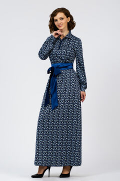 Платье женское "Полянка" длинная модель 622/1дл голубая незабудка