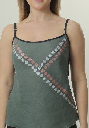 Блузка женская льняная "Топ" модель 119 океан с росписью