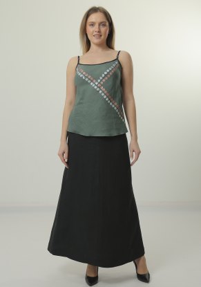 Блузка женская льняная "Топ" модель 119 океан с росписью