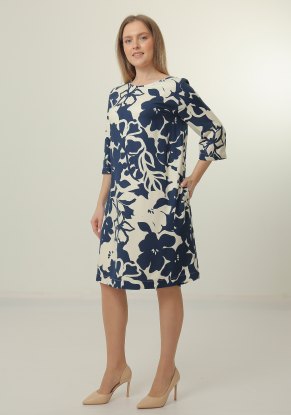 Платье женское "Дама" миди модель 341 вискоза синие цветы