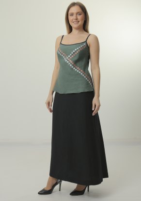 Блузка женская льняная "Топ" модель 119 океан с росписью