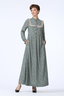 Платье женское "Дарья" длинная модель 675/3 цвет: серо-голубые цветочки