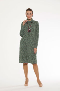 Платье женское "Элегант" меховый миди модель 685/5 зеленые веточки
