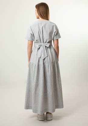 Платье женское Полоска серая модель 423 лен с хлопком