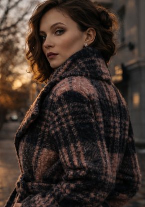 Пальто женское "Розовая клетка" модель 048/1