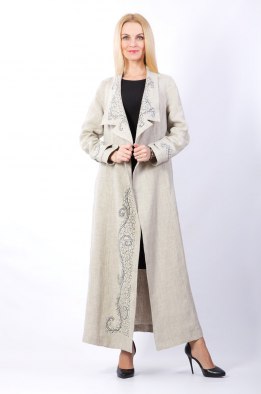 Пальто женское "Маркиза с большим лацканом" модель 799 натуральный лён