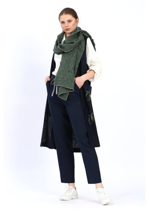 Палантин женский льняной "С декоративными дырками" модель 999/5 океан