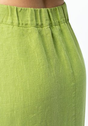 Юбка женская льняная с разрезами модель 221 зеленое яблоко