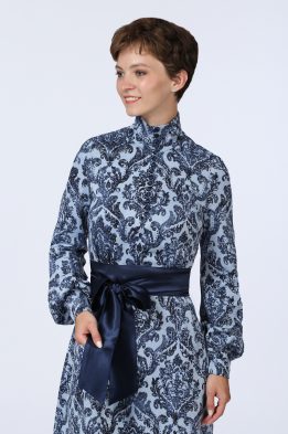 Платье женское "Полянка" миди модель 618/1 цвет: голубые вензеля