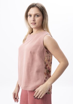 Блузка женская "топ Завязки" модель 139 пудровый лен с вискозой